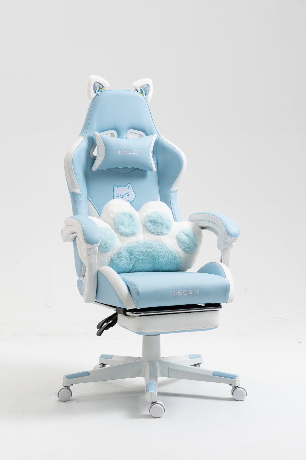 Cat Ears Gaming Chair - Ergonomic PU Leather Office Chair, Cute Chair with Footrest for Adult 310lbs Capacity, 90°-155° Recli
