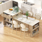 K&K 82.6' Fluted Kitchen Island with Extendable Dining Table for 4-6, Island Table for Kitchen with Power Outlet, Kitchen Table with Double-Side Storage, 2 Drawers 2 Side Open Shelves, Natural - Grand Goldman Shop