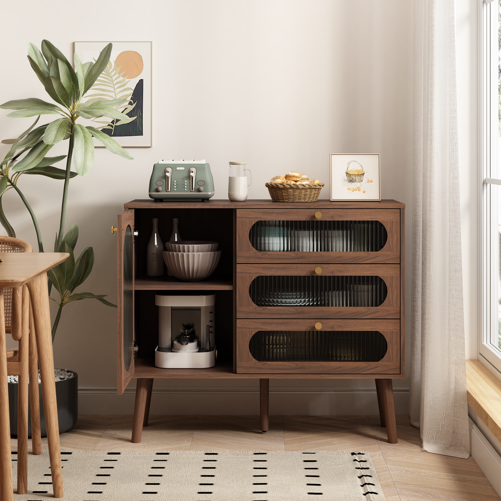 Accent Cabinet with 3 Drawers and Door, Wooden Storage Cabinet with Shelves, Sideboard for Living Room, Entryway, Natural - Grand Goldman Shop
