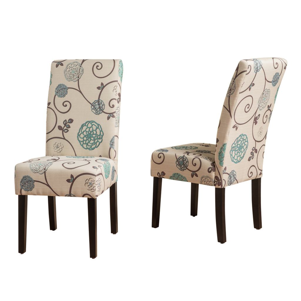 Contemporary Dining Chair Set with Rubberwood Legs in White and Blue Fabric - Grand Goldman Shop