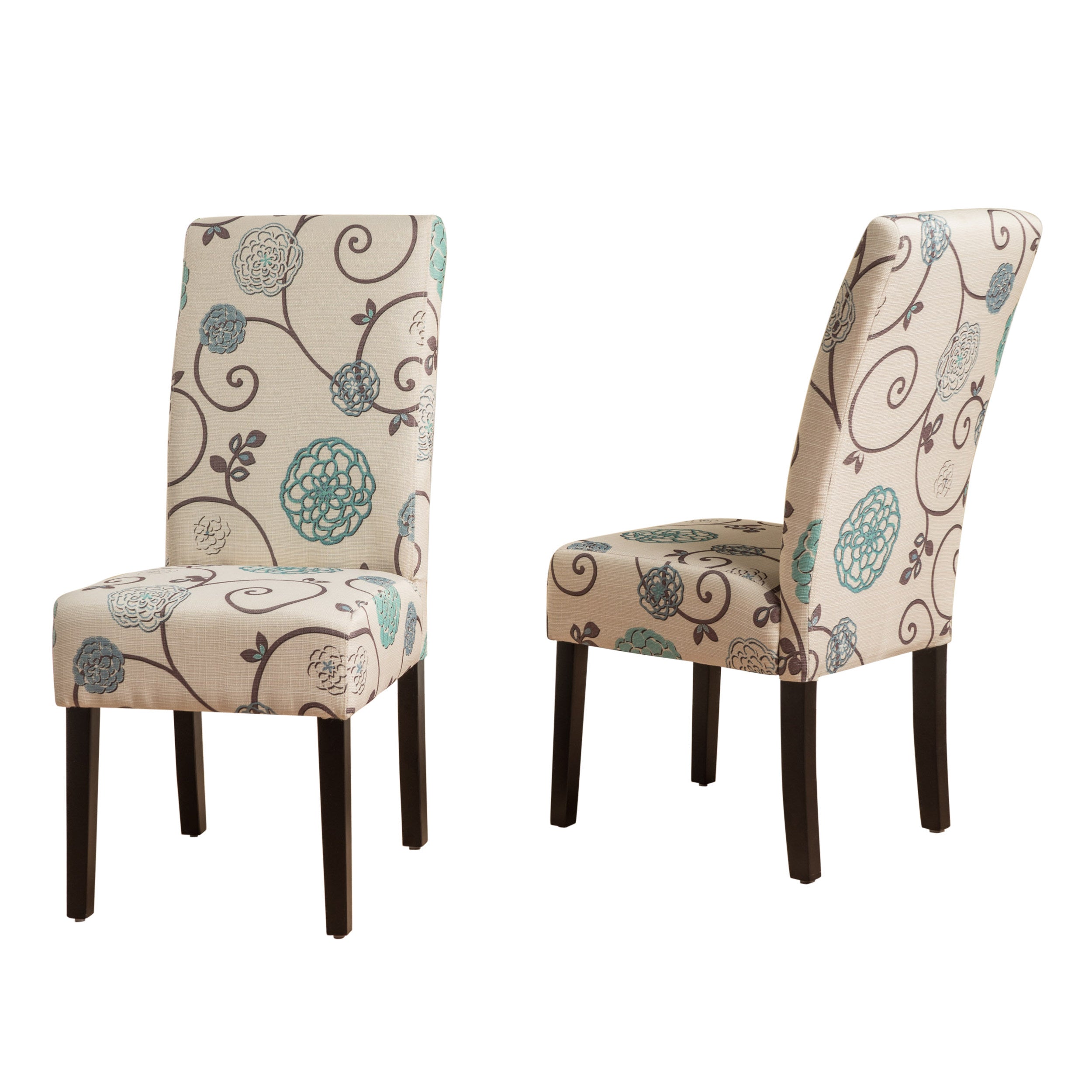 Contemporary Dining Chair Set with Rubberwood Legs in White and Blue Fabric - Grand Goldman Shop