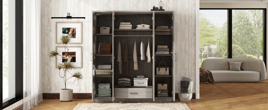 4-Door Wardrobe with 1 Drawer, Gray - Grand Goldman Shop