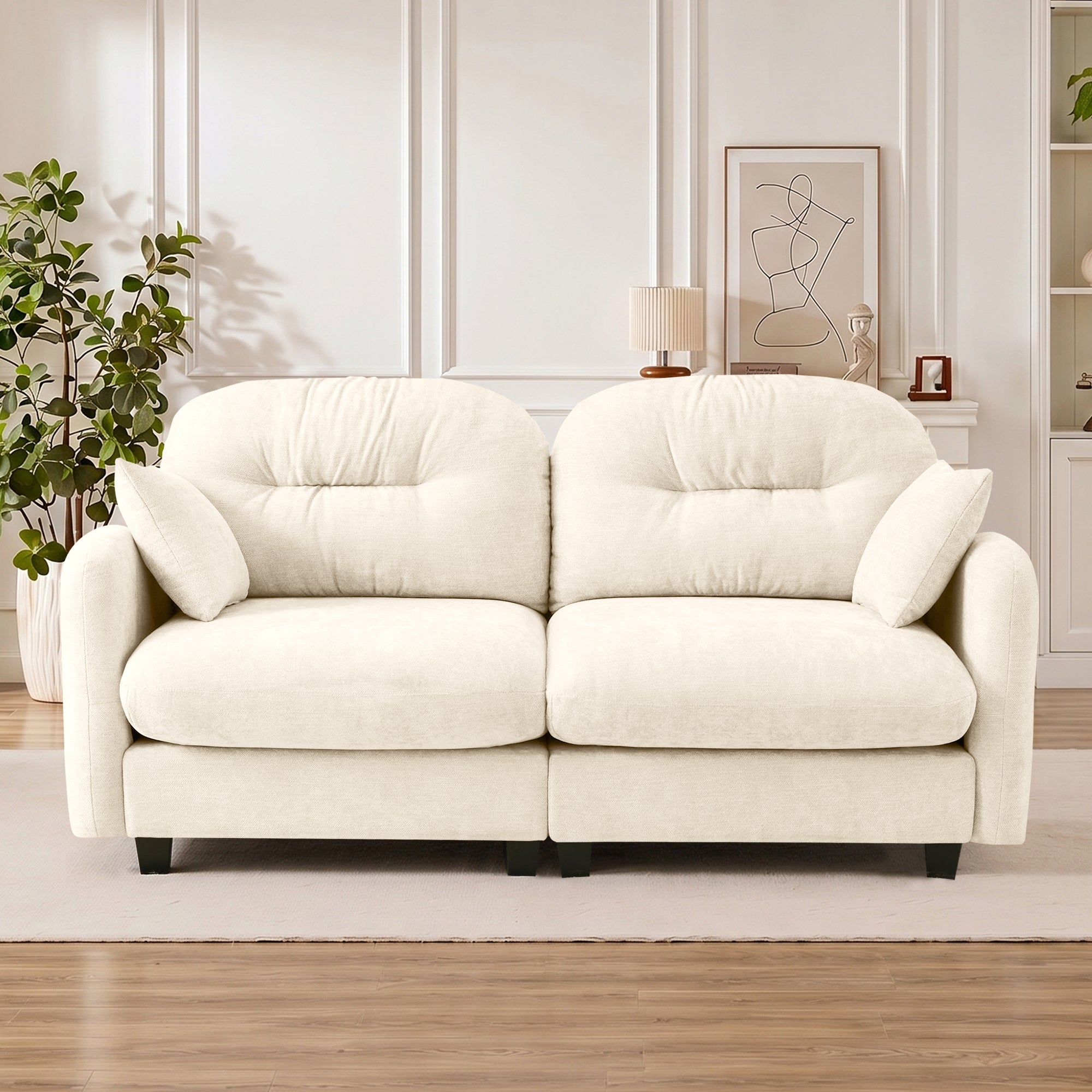 Loveseat Cloud Sectional Couches  Chenille Fabric, Quilted Pleated Design, Ergonomic Design, High-Density Foam Easy Install Elegant Armrests High Quality Wooden Base,Fits Living Rooms,Beige - Grand Goldman Shop