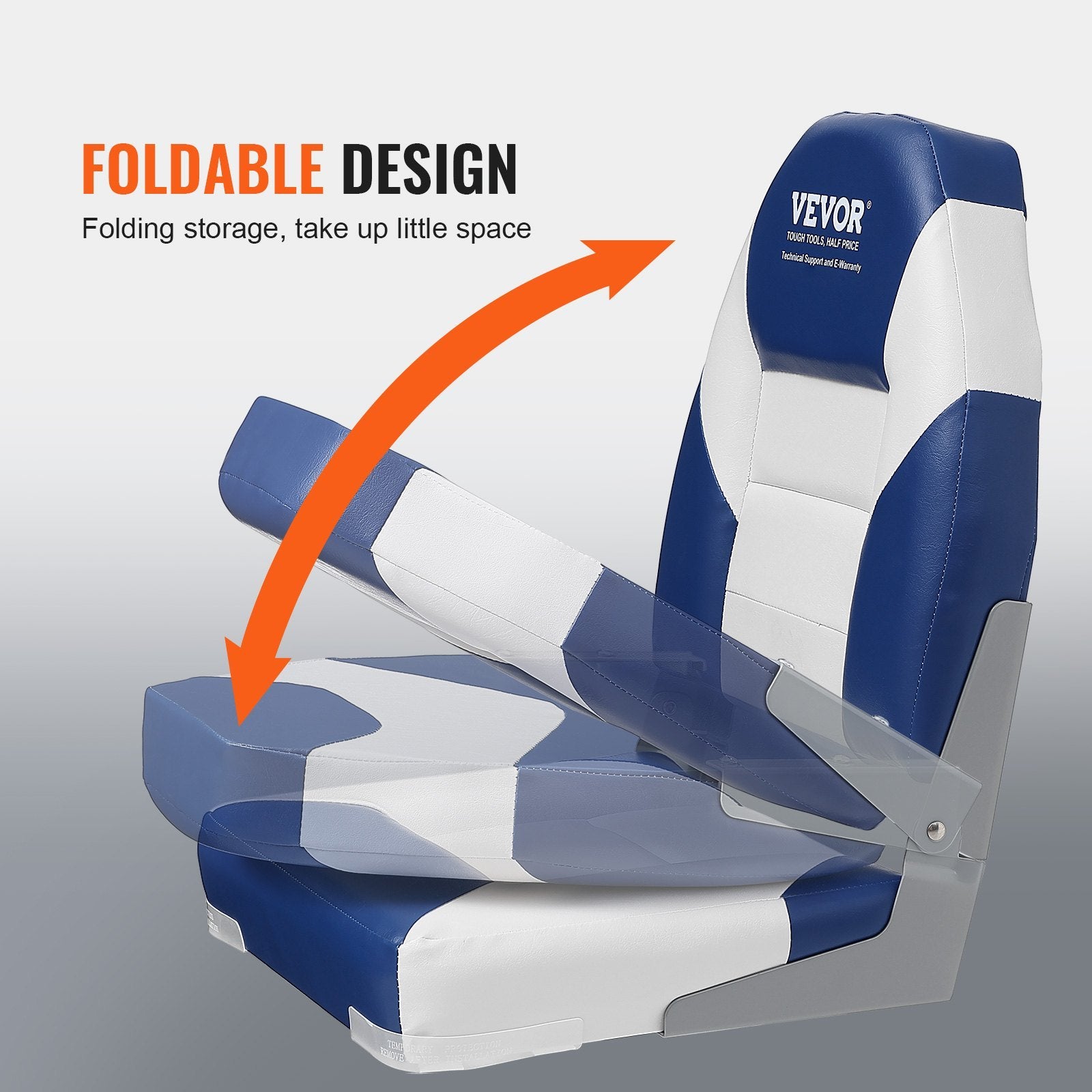 Boat Seats, 21.85' High Back Boat Seat, Folding Boat Chair with Thickened Sponge Padding and Hinge, Fold-Down Boat Captain Ch