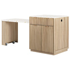 K&K 82.6' Fluted Kitchen Island with Extendable Dining Table for 4-6, Island Table for Kitchen with Power Outlet, Kitchen Table with Double-Side Storage, 2 Drawers 2 Side Open Shelves, Natural - Grand Goldman Shop