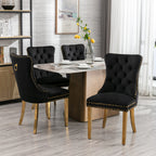 A&A Furniture,Nikki Collection Modern, High-end Tufted Solid Wood Contemporary Velvet Upholstered Dining Chair with Golden Stainless Steel Plating Legs,Nailhead Trim,Set of 2，Black and Gold, SW1601BK - Grand Goldman Shop
