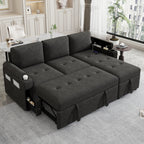 Black Convertible L-shaped Sofa Couch with Storage, Cup Holders, USB Ports, Chenille Fabric, 83.5' - Grand Goldman Shop