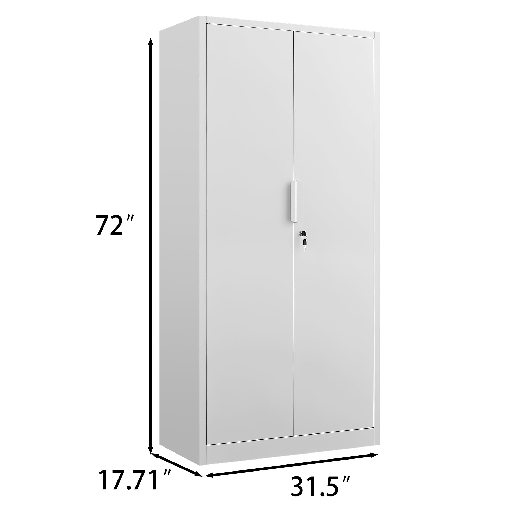 72-Inch 2-Door File Cabinet with Lock, 4 Adjustable Shelves, Heavy-Duty Steel Construction, White, Metal, for Commercial Offi
