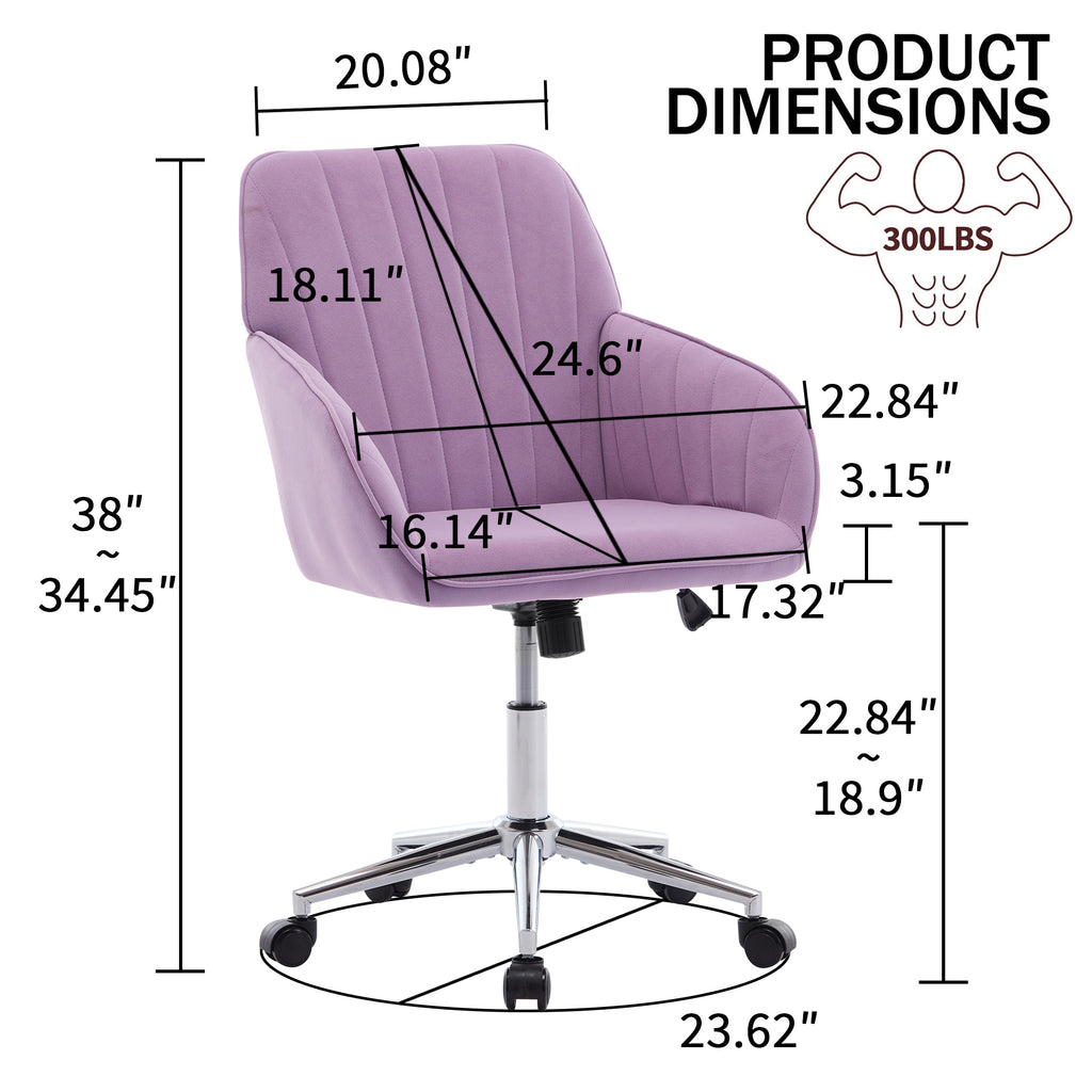 TY Ergonomic Swivel Office Chair, Comfortable Backrest Seat, Lilac Velvet, Adjustable for Home and Bedroom - Grand Goldman