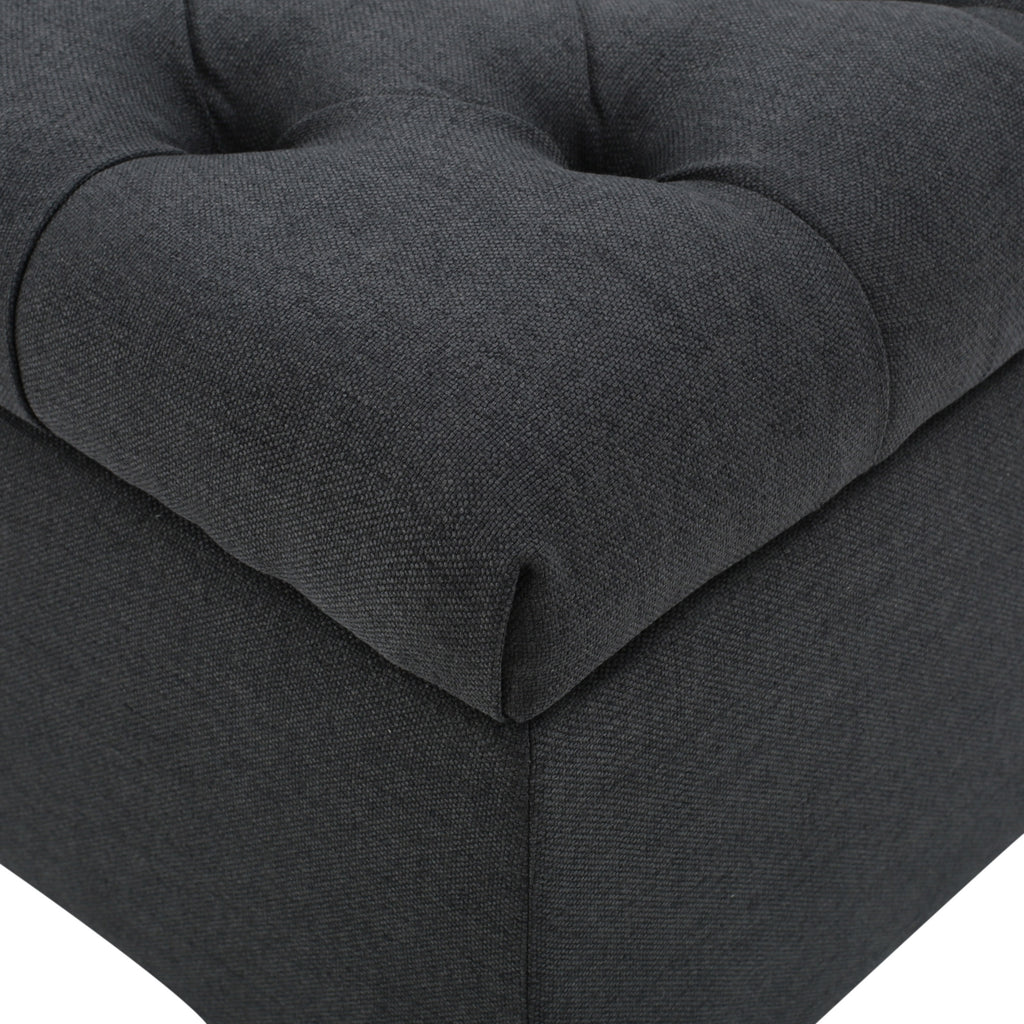 Glouster Contemporary Storage Ottoman V2 with Button-Tufted Diamond Stitching in Dark Gray Fabric - Grand Goldman Shop