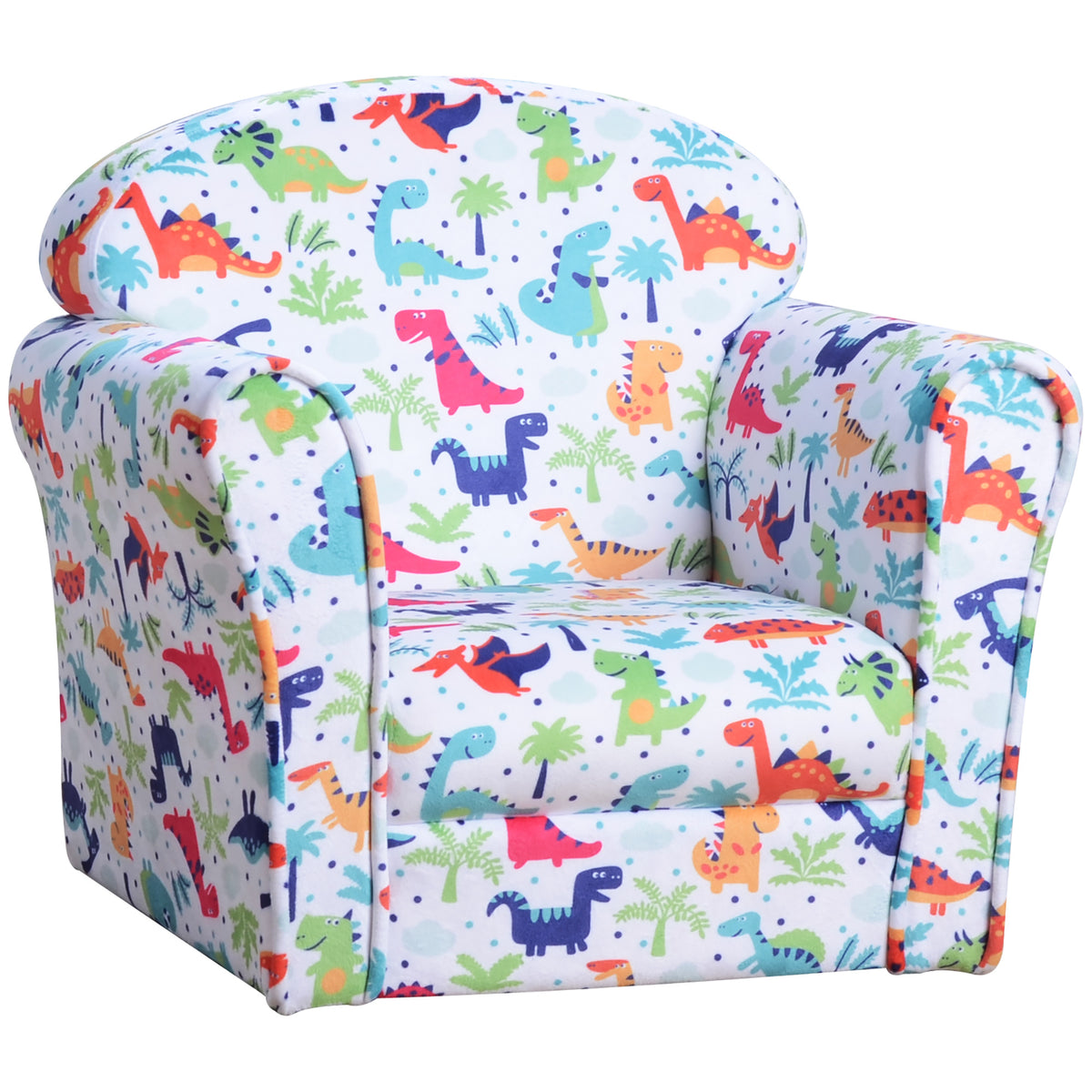 Qaba Kid's Sofa Chair with Dinosaur Design and Thick Padding, Flannel-Covered Toddler Armchair for Bedroom, Playroom | Premiu