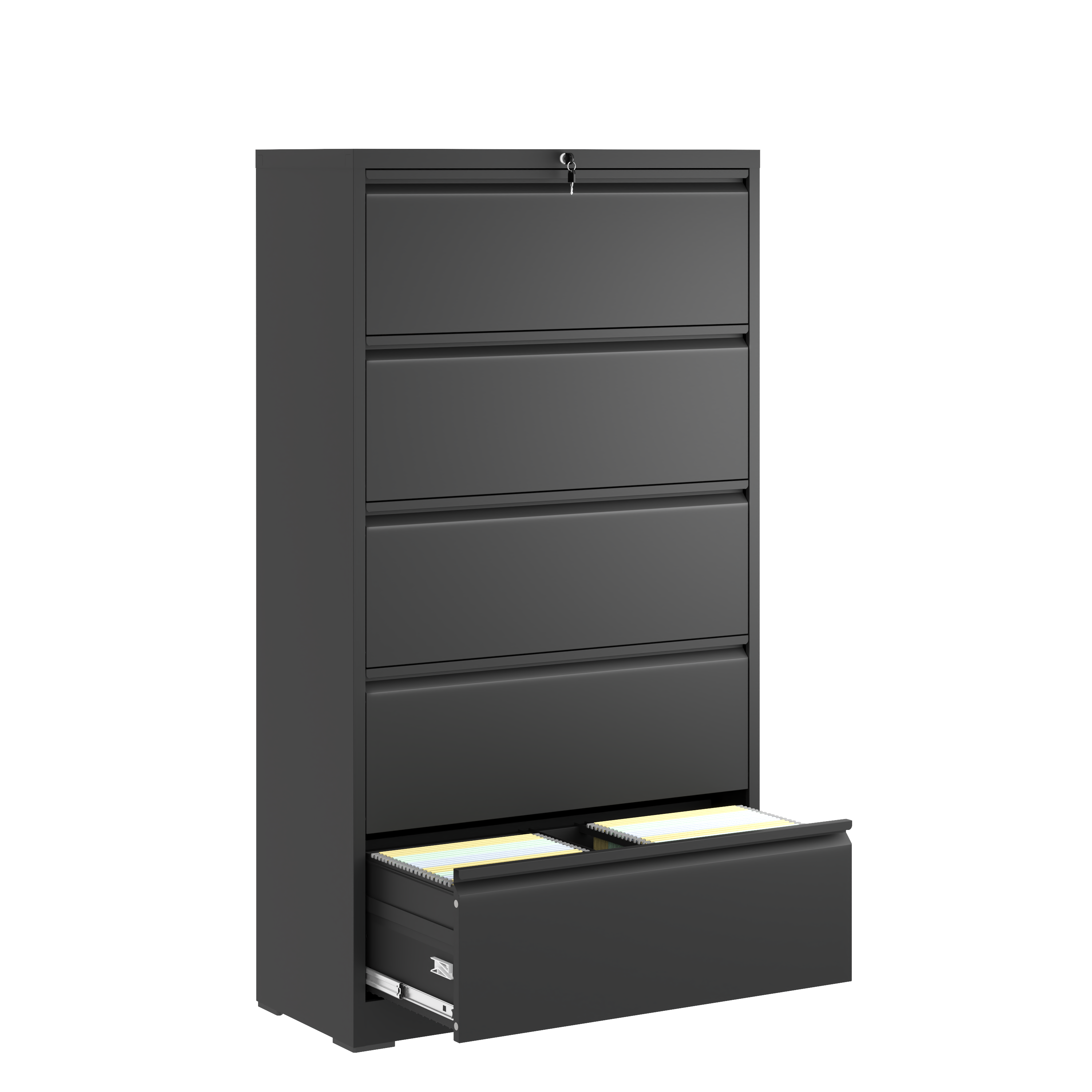 5 Drawer Metal Lateral File Cabinet , Black Filing Cabinet with Lock, Lockable File Cabinet for Home Office, Locking Metal Fi