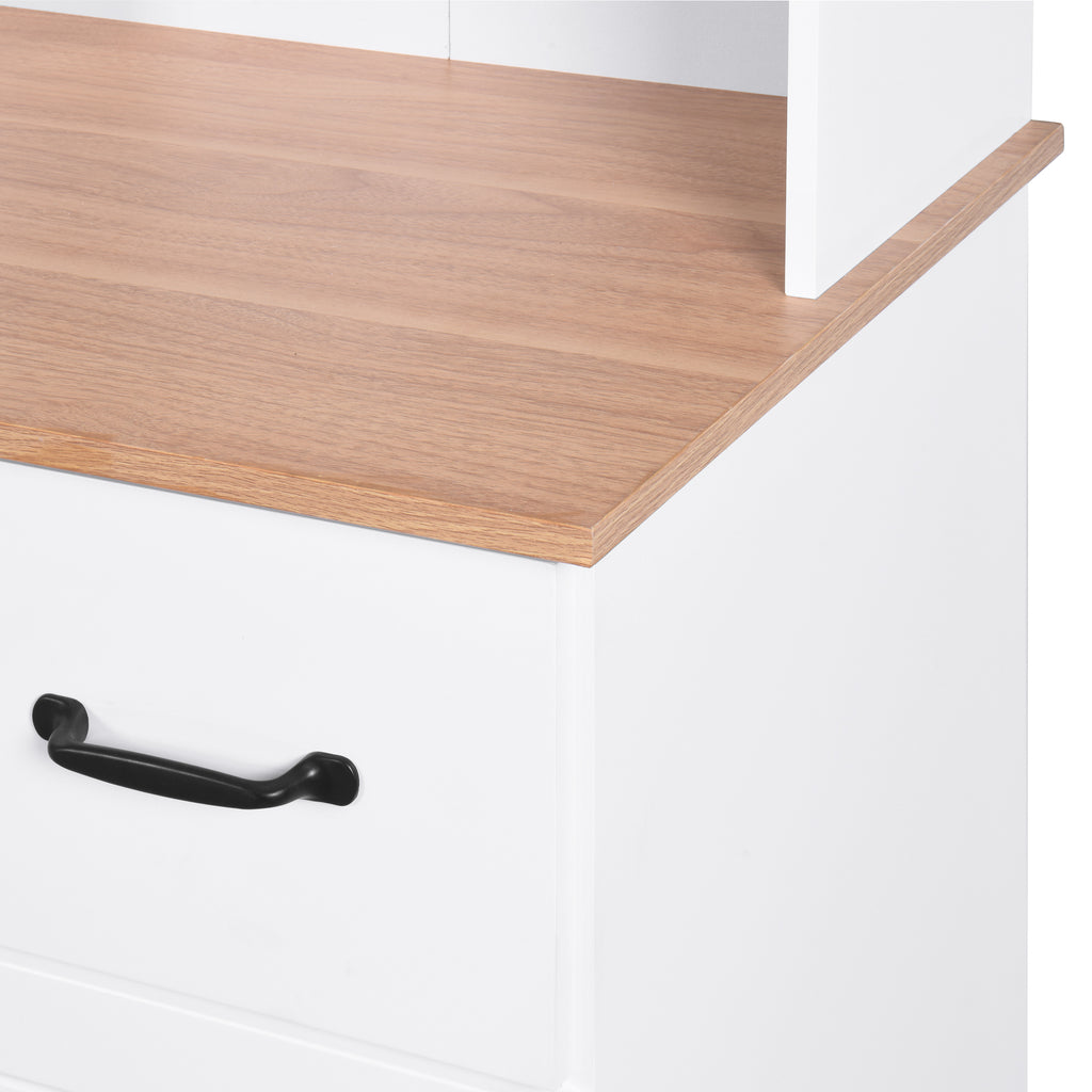 Wooden Kitchen Cabinet White Pantry Room Storage Microwave Cabinet with Framed Glass Doors and Drawer - Grand Goldman Shop