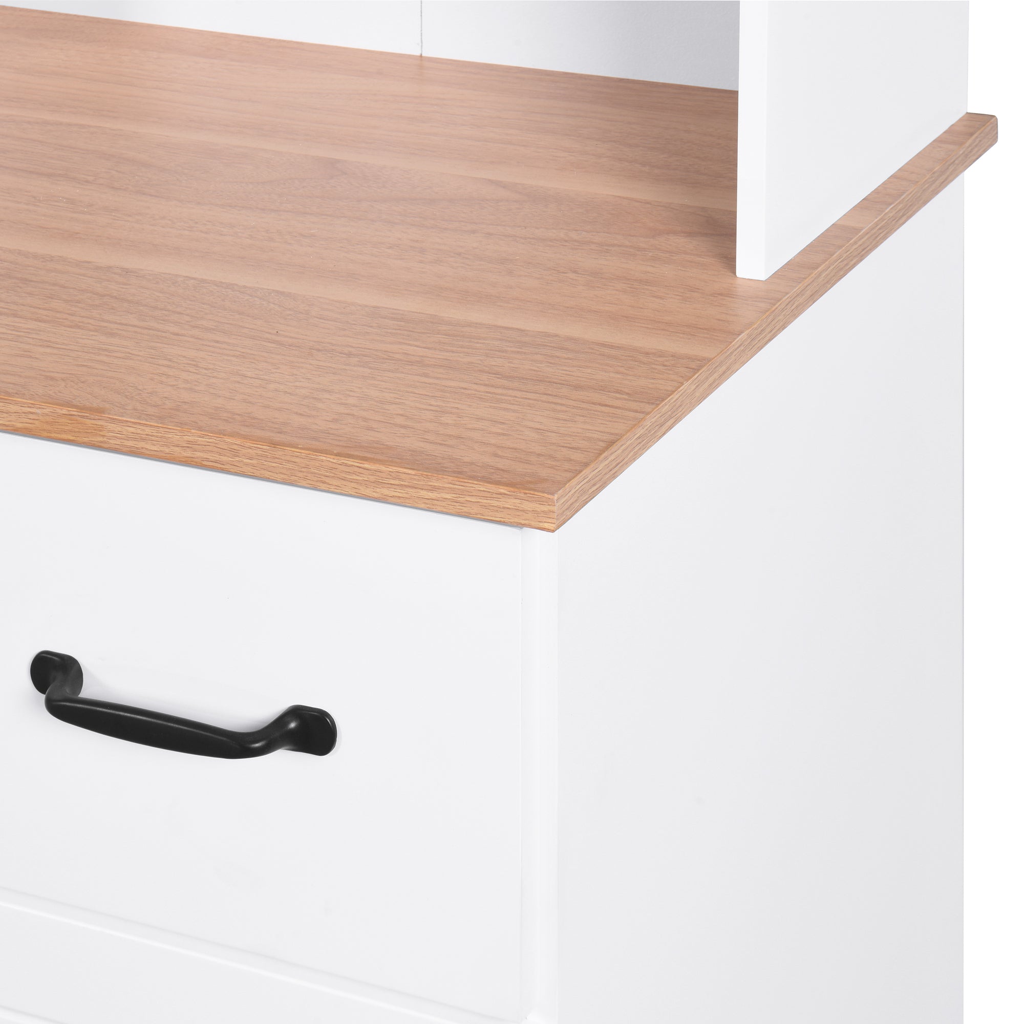Wooden Kitchen Cabinet White Pantry Room Storage Microwave Cabinet with Framed Glass Doors and Drawer - Grand Goldman Shop