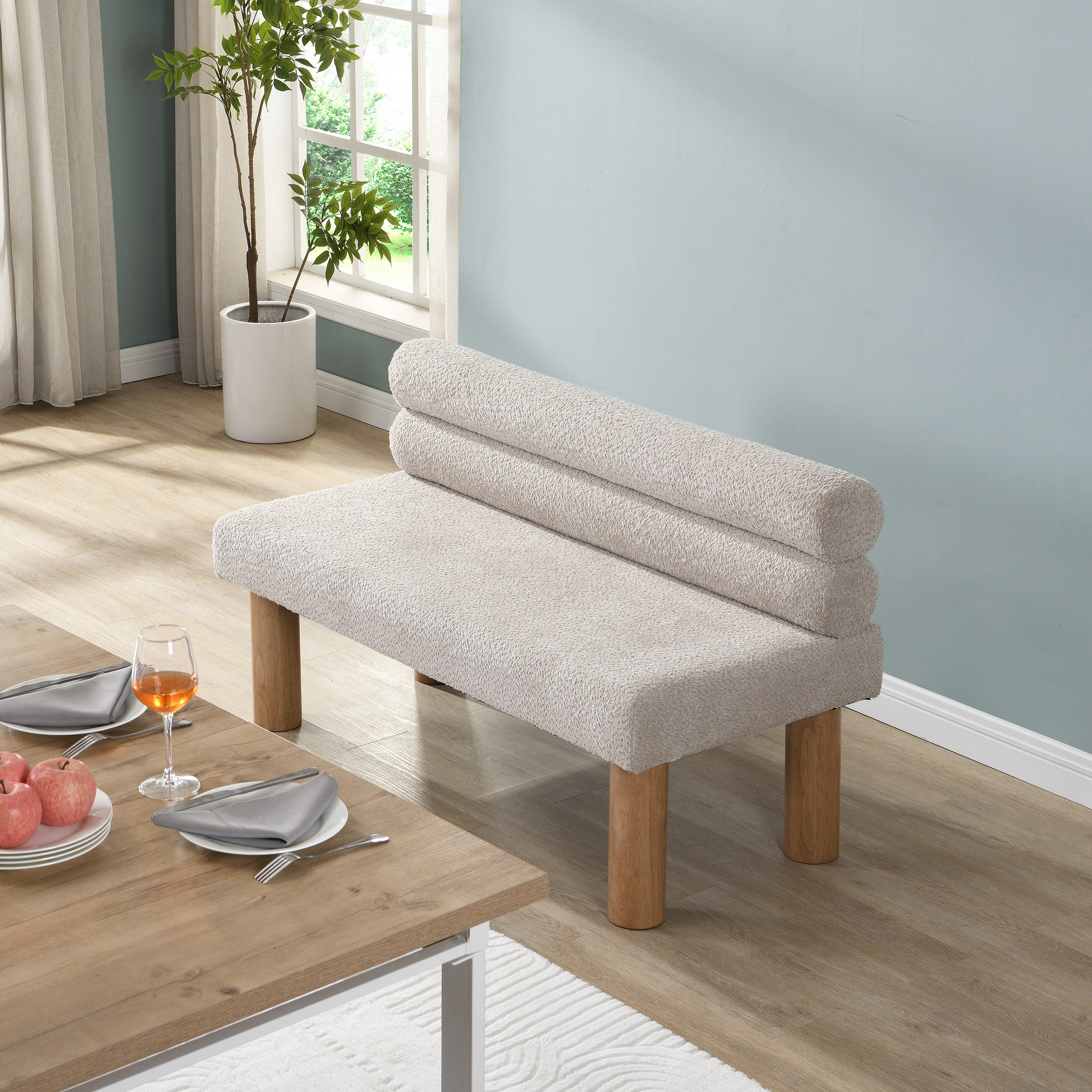 Upholstered Dining Bench, End of Bed, Entryway Bench, Ottoman for Dining Room, Bedroom, Living Room, Rubber Wood Leg 300 LBS Support, Light Grey - Grand Goldman Shop