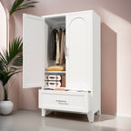 60' Tall Metal Wardrobe Cabinet with 1 Drawer and Hanging Rod, 2 Doors Wardrobe Closet with Shelf for Bedroom, Office, Laundry Room, Entryway, Foyer, Guesthouse (White) - Grand Goldman Shop