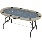 Soozier Poker Table Foldable, 70' Oval Blackjack Casino Texas Holdem Poker Game Table for 10 Players with Cup Holders, Blue a