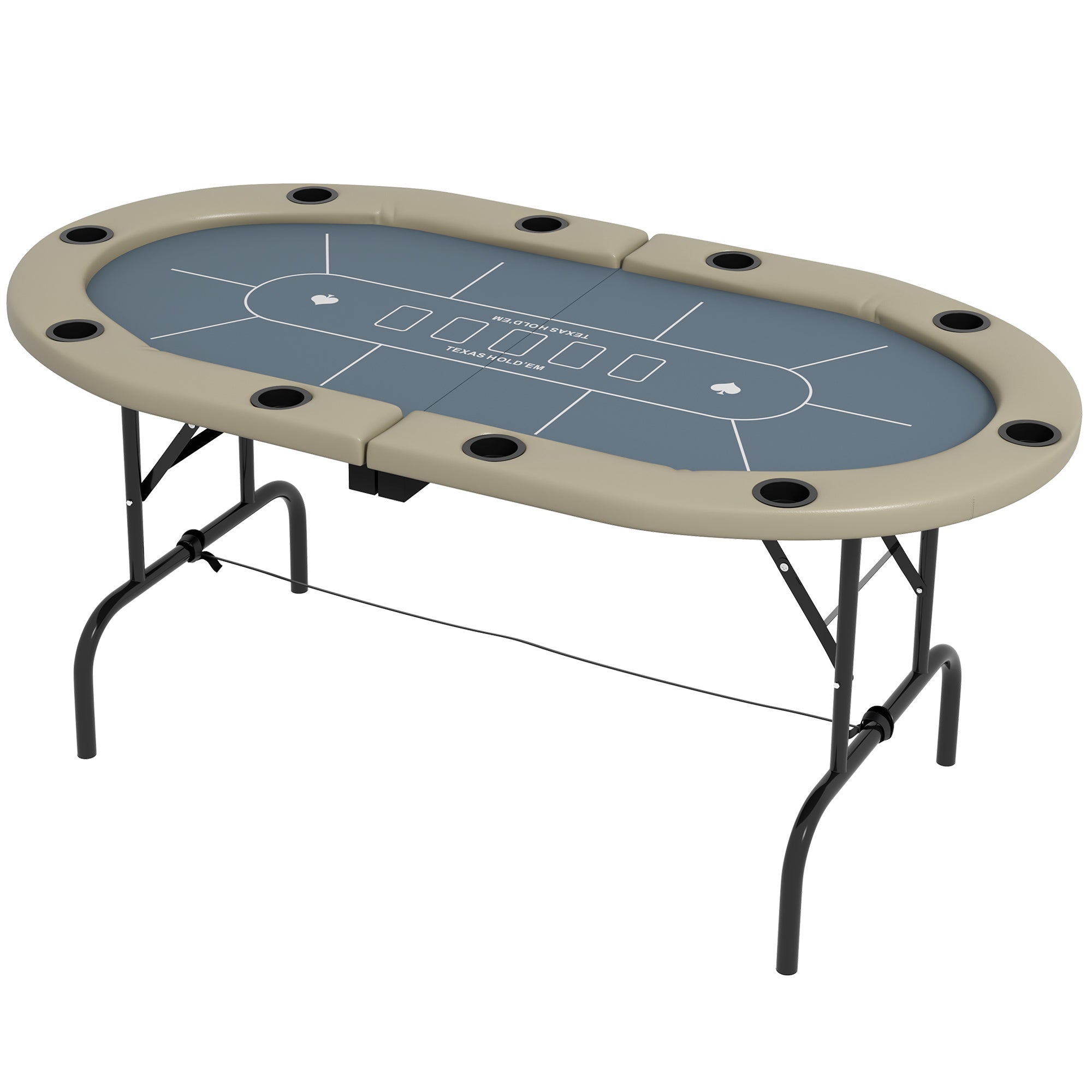 Soozier Poker Table Foldable, 70' Oval Blackjack Casino Texas Holdem Poker Game Table for 10 Players with Cup Holders, Blue a