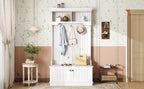 Hall Tree with Storage Shoe Bench for Entryway and Hallway, 4-in-1 Design Coat Racks with Hooks for Living Room, White - Grand Goldman Shop