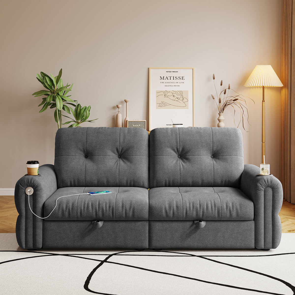 It is a multi-functional sofa, a 77-inch convertible sofa bed, and a 2-in-1 piece suitable for both sitting and lying down. Made of  Chenille fabric, it is suitable for living rooms, bedrooms - Grand Goldman Shop