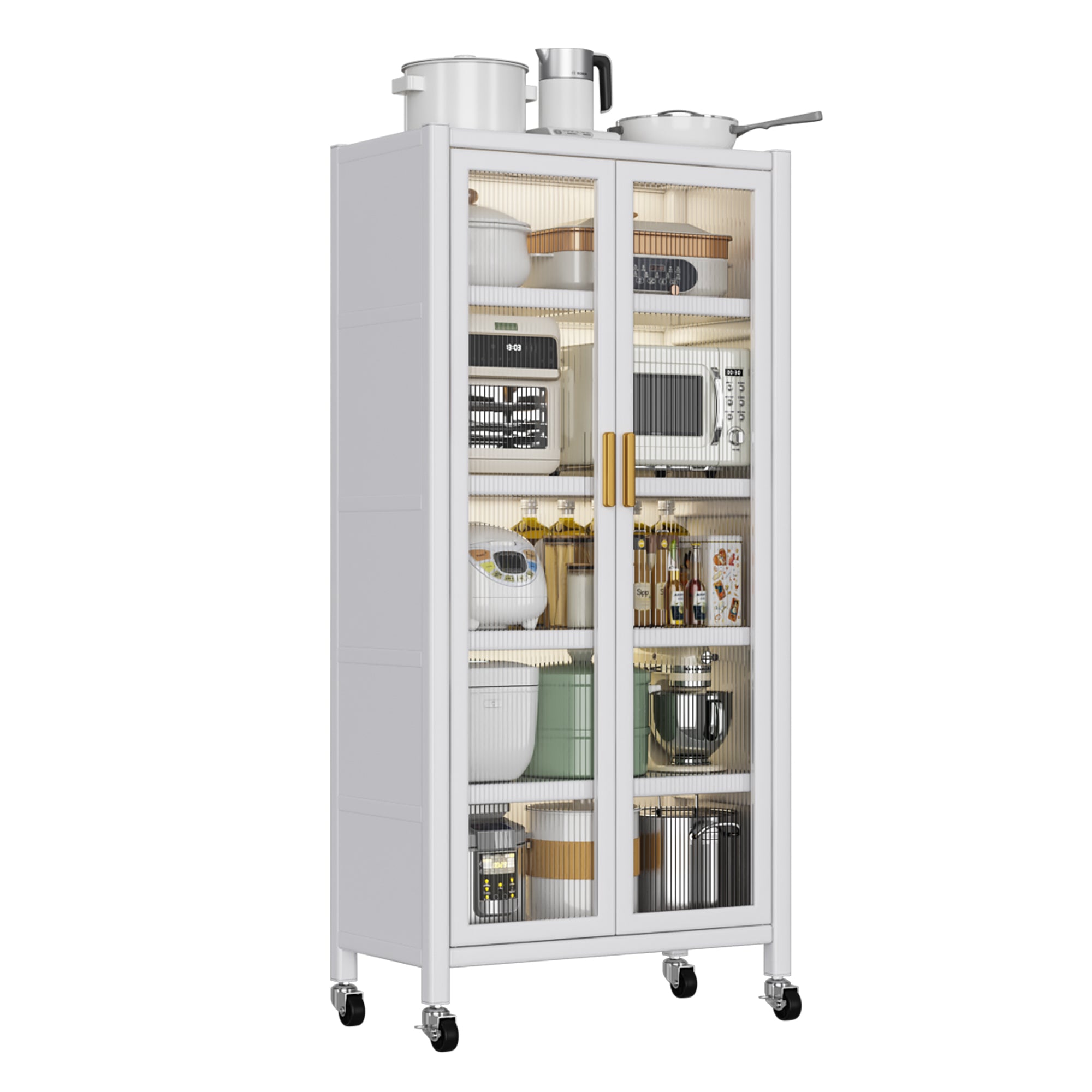 Open-door kitchen shelving Floor-to-ceiling multilevel household microwave storage cabinet bowls side cabinets cabinets Storage cabinets white color - Grand Goldman Shop