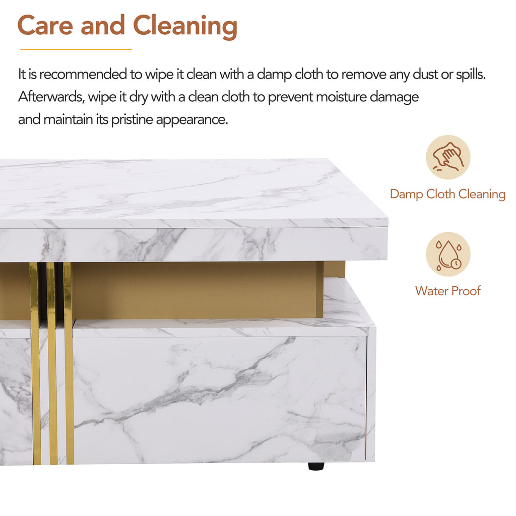 Modern White Square Storage Coffee Table with 4 Drawers - Grand Goldman Shop