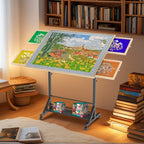 Wooden 1500 Pieces Puzzle Table with Drawer, 35'*27.17' Adjustable Puzzle Table, 360° Tilting Puzzle Table with Legs and Whee