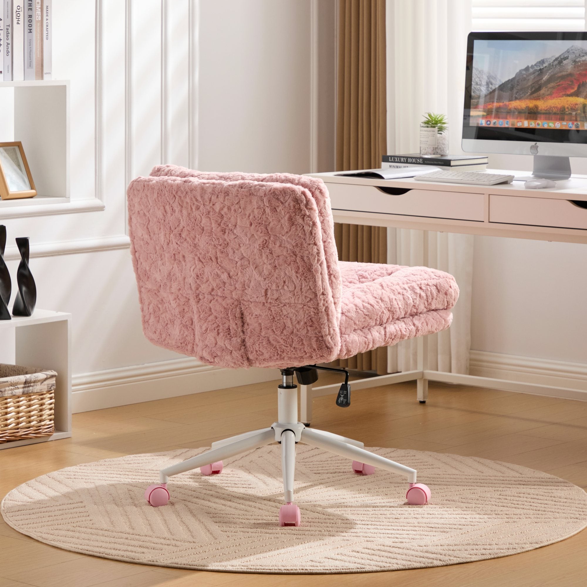 W26.4 inch Wider seat Office Chair,Artificial rabbit hair Home Office Chair with Metal Base,Adjustable Desk Chair Swivel Offi