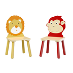 Lion & Monkey Wooden Activity Play Table Set for Kids, 3-Piece Toddler Table and Chair Set in Yellow & Red, Solid Wood & MDF,