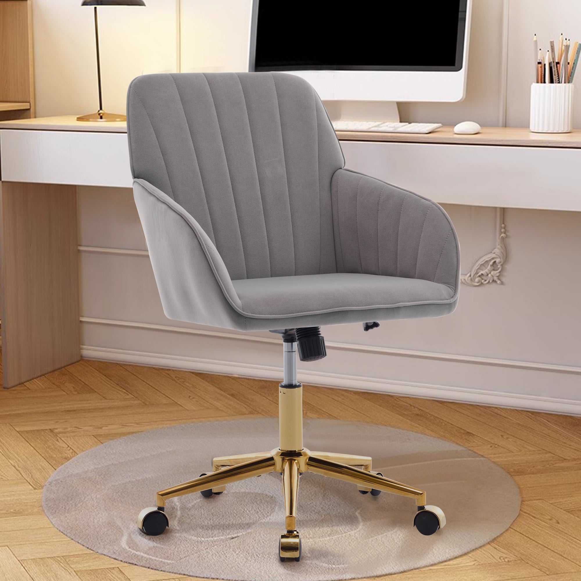 TY Adjustable Office Chair, Ergonomic Swivel Chair, Gray Velvet, Comfortable for Long Sitting | Premium Home Decor - Grand Go