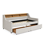 Beige Linen Upholstered Twin Sofa Bed with LED Lights, Storage Drawers, Adjustable Headboard & Wireless Charging - Grand Goldman Shop