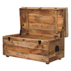 Solid Wood  Buffalo Hide Leather Upholstered Storage Trunk, Beige and Brown - Grand Goldman Shop