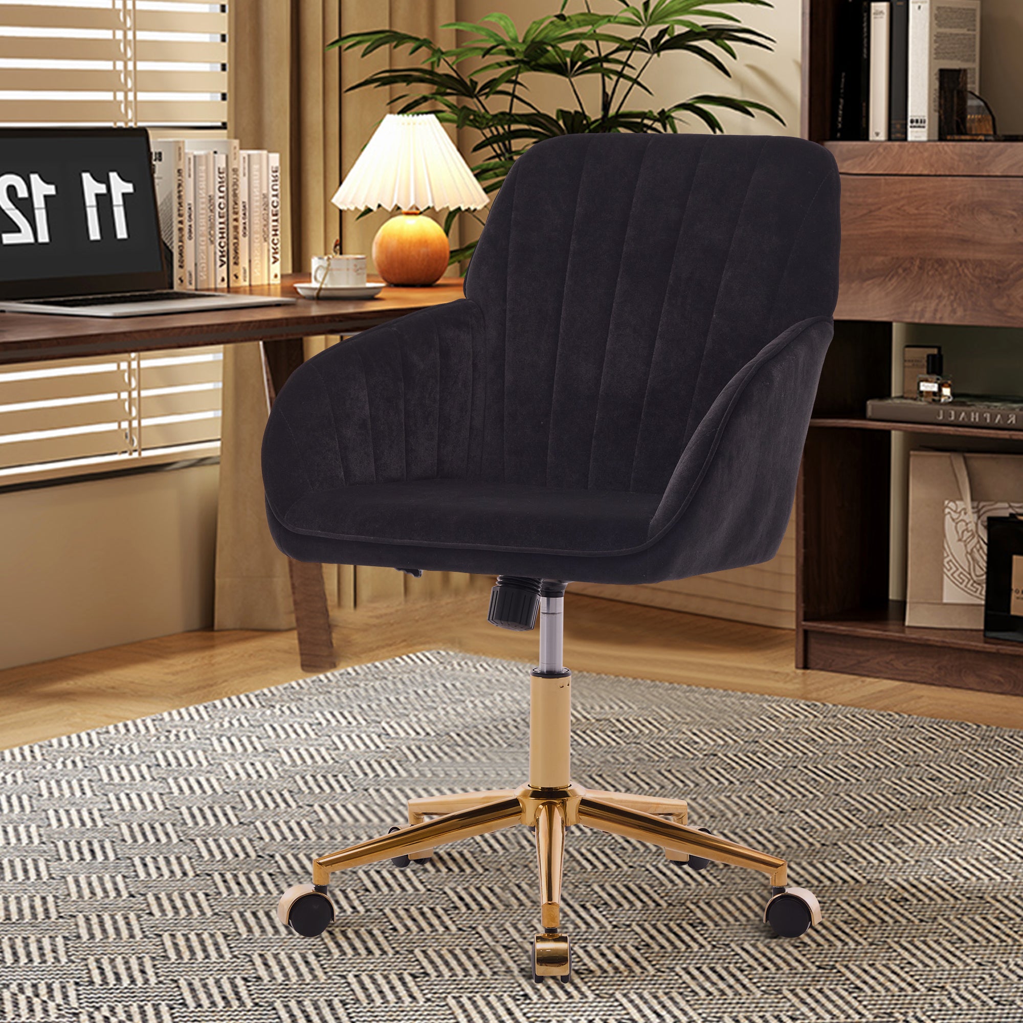 TY Adjustable Office Chair, Ergonomic Swivel Chair, Black Velvet, Comfortable for Long Sitting - Grand Goldman