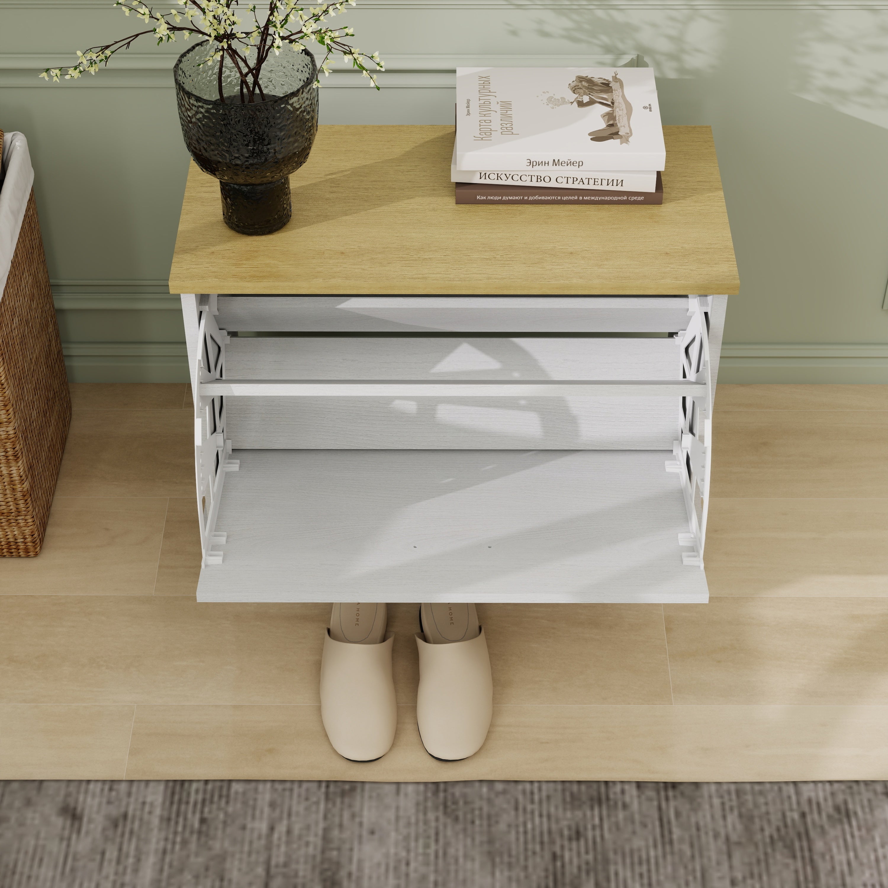 Shoe Storage Bench with 1 Flip Drawer and Adjustable Shelf, Small Shoe Cabinet  for Entryway, Hallway, Bedroom-Antique White - Grand Goldman Shop