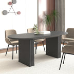 Kitchen extendable dining table for 4-8 people, oval kitchen table with wooden strip base for family living room (black) - Grand Goldman Shop