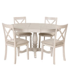 Antique White Modern Dining Table Set for 4 with Round Table and Chairs, Solid Wood & MDF - Grand Goldman Shop