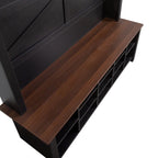 Farmhouse 4-in-1 Hall Tree with 6 Hooks, Practical Walnut Entryway Bench with Adjustable Shelves,  Wooden Shoe Organizer with 16 Compartments for Mudroom, Living Room, Black (OLD SKU: N721S000064B-1) - Grand Goldman Shop