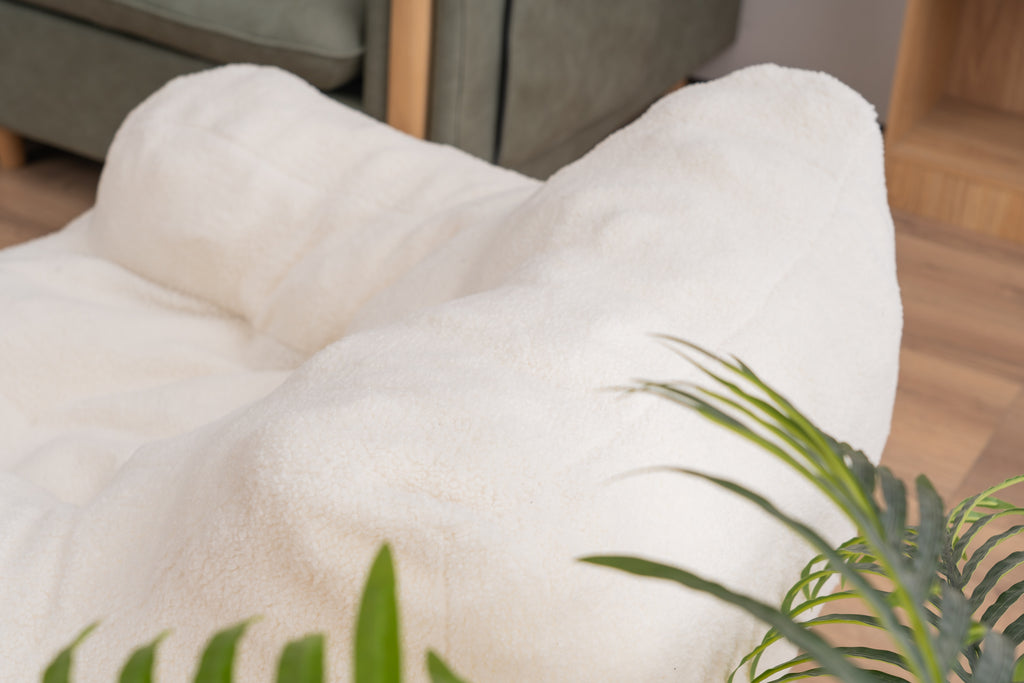 Ivory White Soft Teddy Fabric Tufted Foam Bean Bag Chair with Memory Sponge - Grand Goldman Shop