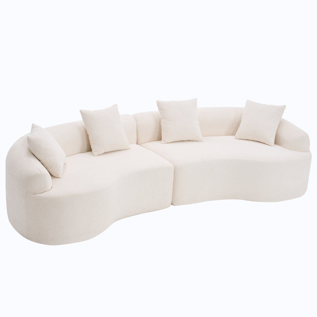 LY-025 Full Compression Sponge Sofa Cloud White Curved Modular Sectional 30D High-Density Chenille Sleeper Couch 110'L - Grand Goldman Shop