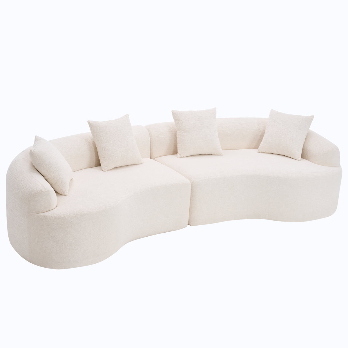 LY-025 Full Compression Sponge Sofa Cloud White Curved Modular Sectional 30D High-Density Chenille Sleeper Couch 110'L - Grand Goldman Shop