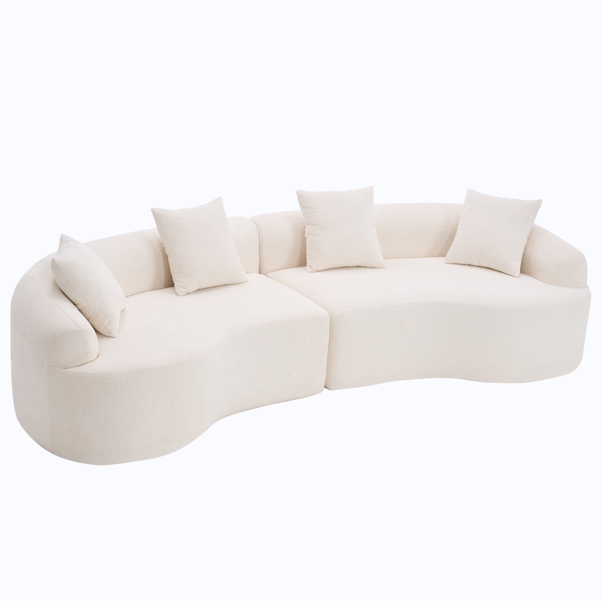 LY-025 Full Compression Sponge Sofa Cloud White Curved Modular Sectional 30D High-Density Chenille Sleeper Couch 110'L - Grand Goldman Shop