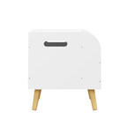 Wooden Toy Box with Front Bookshelf, Flip-Top Lid, Safety Hinge for Kids Room Organization in White, Solid Wood & MDF Constru