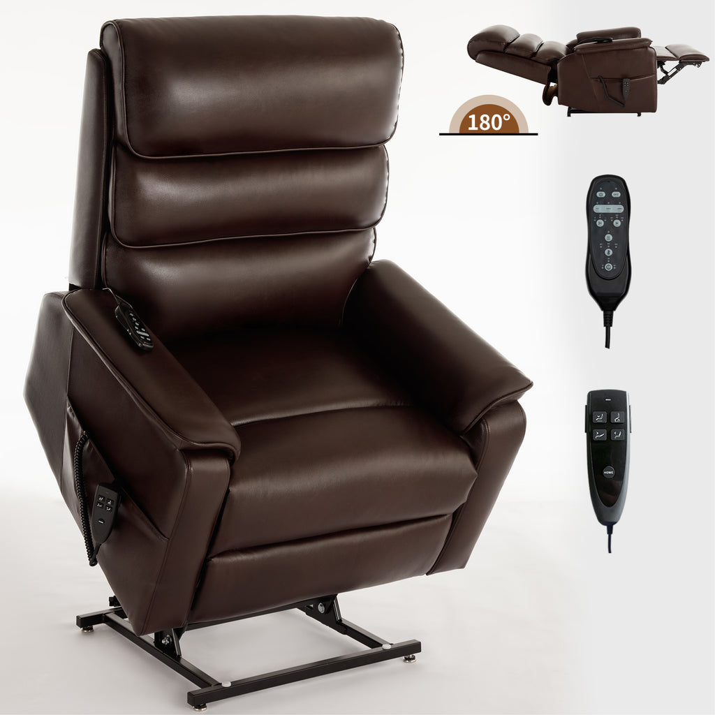 Brown Leatheraire Dual Motor Infinite Position Up to 350 LBS Power Lift Recliner Chair with Power-Remote, Heat Massage and Heavy Duty Motion Mechanism - Grand Goldman Shop