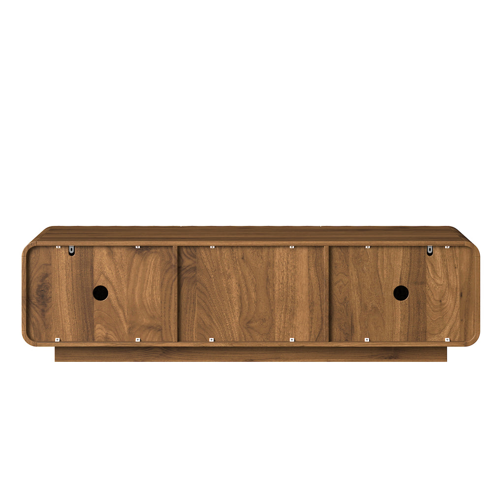 58''Tv Console With Mid Century Unique Spiral Wave Design With Storage Cabinet And 2 Drawers Tv Stand For Living Room, Bedroom, Walnut - Grand Goldman Shop