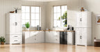 K&K 71' Tall Kitchen Pantry Cabinet with 3 Pull Out Cabinet Organizers, Farmhouse Embossed Texture Storage Cabinet with 6 Door Shelves, 2 Drawers, Freestanding Cupboard for Kitchen, Dining Room White - Grand Goldman Shop