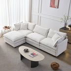 105' Modular Sectional Couch,Upholstered Soft Chenille Fabric Sofa,3 Seater with Ottoman L Shape Sofa Beige - Grand Goldman Shop
