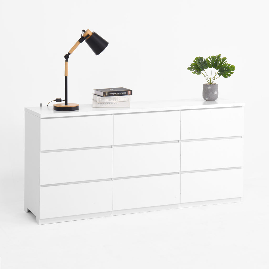 9 Drawer Dresser with No Handle Design, Modern White Matte Wood Dresser for Bedroom, Storage Chest of Drawers for Living Room, Hallway, Entryway - Grand Goldman Shop