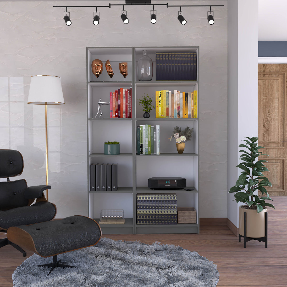 Kenyon 2 Piece Home Bookcase set, 42' Wide with 10 Shelves, Living Room Set Matt Gray / White | Premium Home Decor - Grand Go