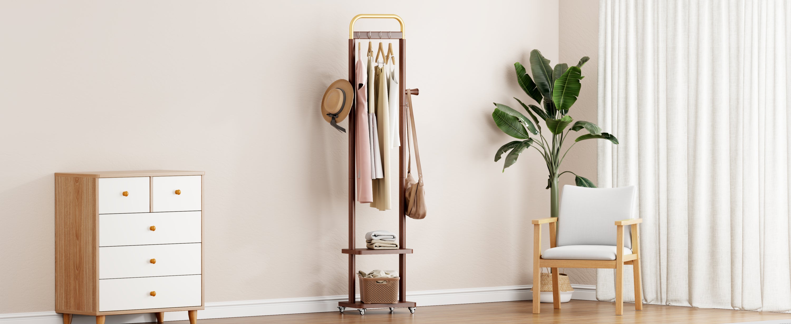 Coat Racks solid wood hanger 15.7* 11.8*71in Solid environmental protection easy to assemble beautiful can be placed in the bedroom/entrance/living room (Walnut) - Grand Goldman Shop