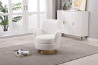Teddy Swivel Barrel Chair, Swivel Accent Chairs Armchair for Living Room, Reading Chairs for Bedroom Comfy, Round Barrel Chairs with Gold Stainless Steel Base (Ivory) - Grand Goldman Shop